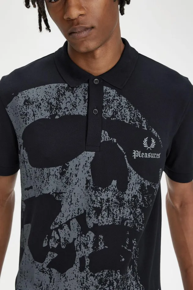 Men PleasuresSkull Shirt Black Fred Perry Polo Shirts