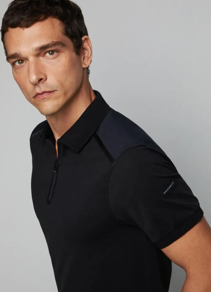 Men Polo Shirts Hackett London Slim Fit Half Zip Polo Black
