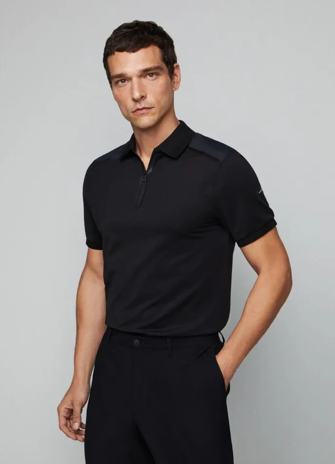 Men Polo Shirts Hackett London Slim Fit Half Zip Polo Black