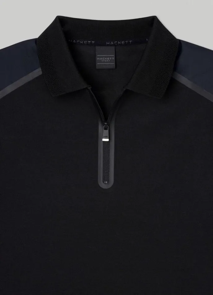 Men Polo Shirts Hackett London Slim Fit Half Zip Polo Black