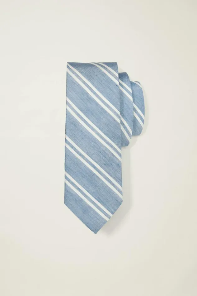 Men Premium Necktie Lt Blue And Ivory Stripe Bonobos Ties and Pocket Squares