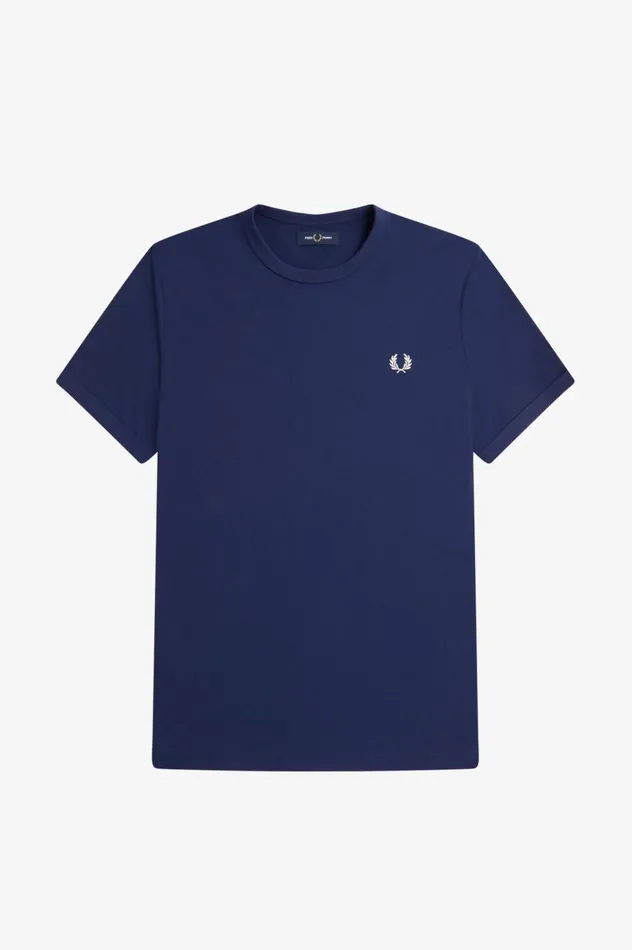Men Ringer TShirt French Navysnow White Fred Perry TShirts