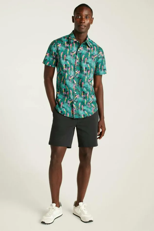 Men Riviera Short Sleeve Shirt Black Parrot Paradise Bonobos Short Sleeve Shirts