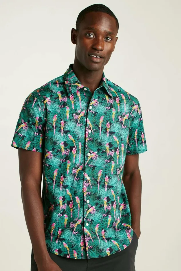 Men Riviera Short Sleeve Shirt Black Parrot Paradise Bonobos Short Sleeve Shirts