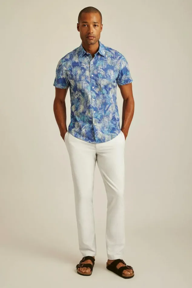Men Riviera Short Sleeve Shirt Blue Abstract Palms Bonobos Short Sleeve Shirts