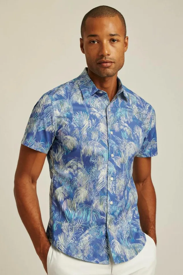 Men Riviera Short Sleeve Shirt Blue Abstract Palms Bonobos Short Sleeve Shirts