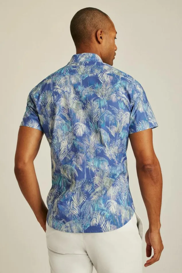 Men Riviera Short Sleeve Shirt Blue Abstract Palms Bonobos Short Sleeve Shirts