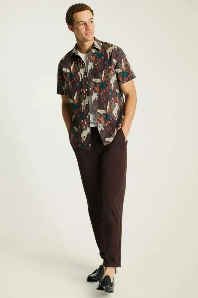 Men Riviera Short Sleeve Shirt Brown Leopard Jungle Bonobos Short Sleeve Shirts Men Riviera Short Sleeve Shirt Brown Leopard Jungle Bonobos Short Sleeve Shirts