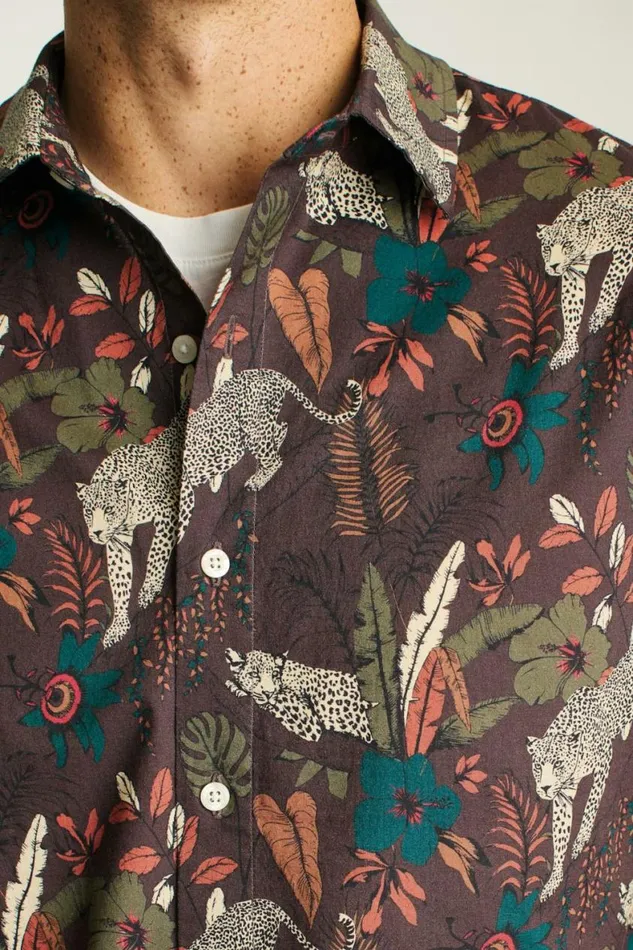 Men Riviera Short Sleeve Shirt Brown Leopard Jungle Bonobos Short Sleeve Shirts