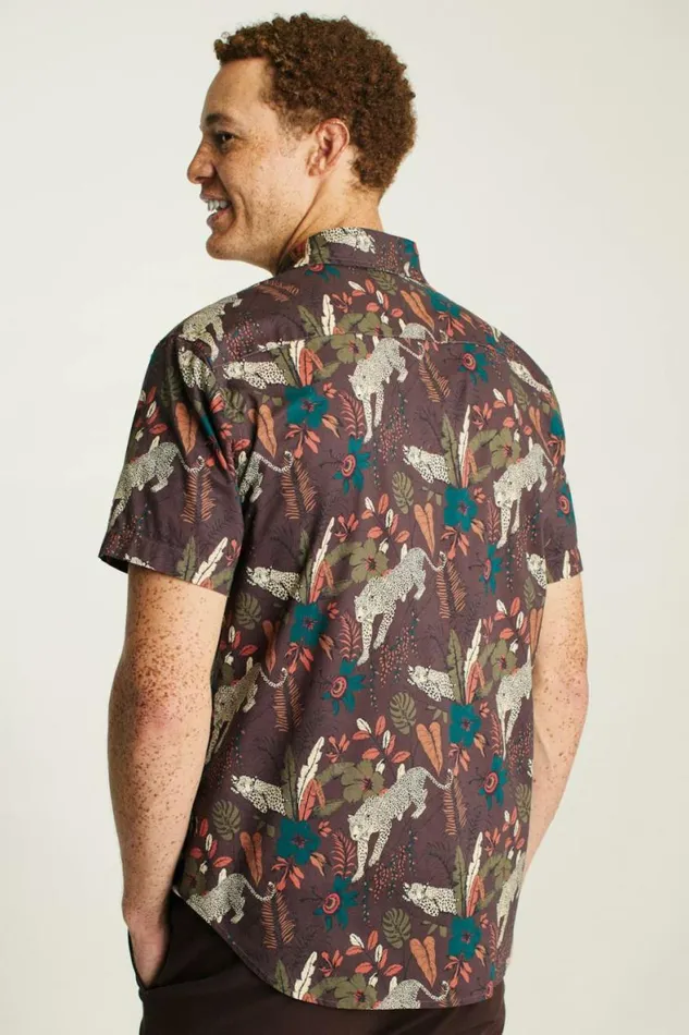 Men Riviera Short Sleeve Shirt Brown Leopard Jungle Bonobos Short Sleeve Shirts