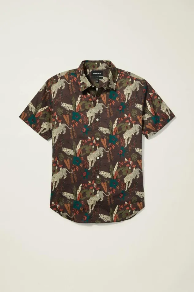 Men Riviera Short Sleeve Shirt Brown Leopard Jungle Bonobos Short Sleeve Shirts