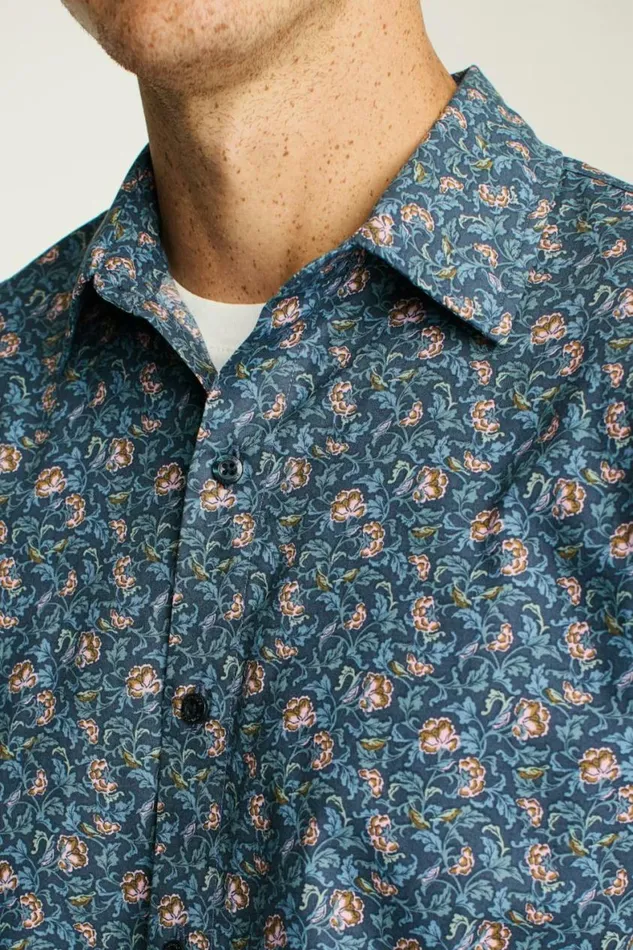 Men Riviera Short Sleeve Shirt Navy Blue Bird Floral Bonobos Short Sleeve Shirts