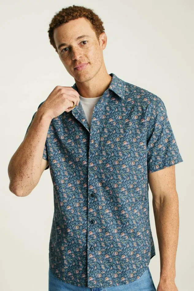 Men Riviera Short Sleeve Shirt Navy Blue Bird Floral Bonobos Short Sleeve Shirts
