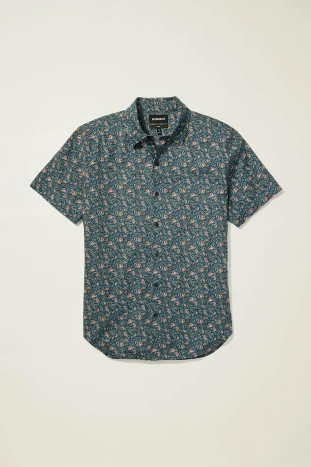 Men Riviera Short Sleeve Shirt Navy Blue Bird Floral Bonobos Short Sleeve Shirts
