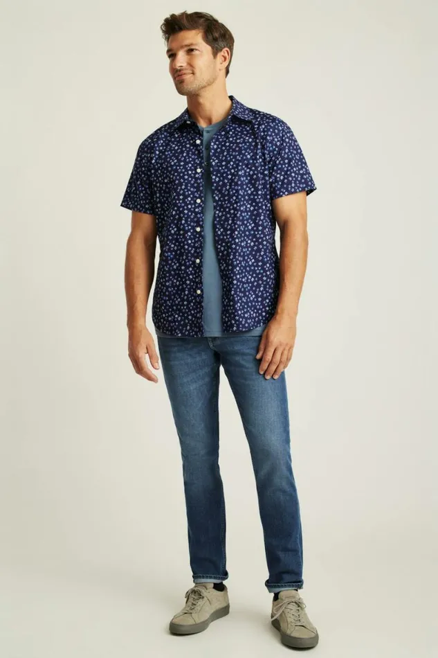 Men Riviera Short Sleeve Shirt Navy Petra Floral Bonobos Short Sleeve Shirts