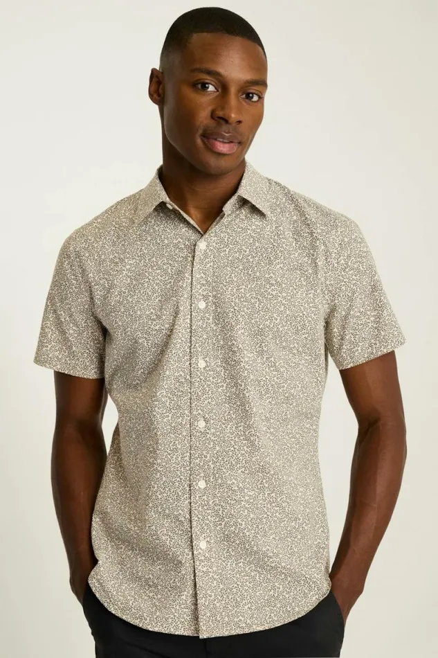 Men Riviera Short Sleeve Shirt Olive Cream Vines Bonobos Casual Shirts