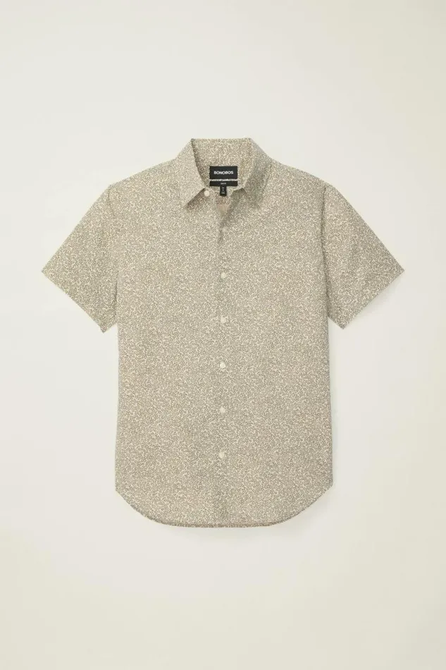 Men Riviera Short Sleeve Shirt Olive Cream Vines Bonobos Casual Shirts