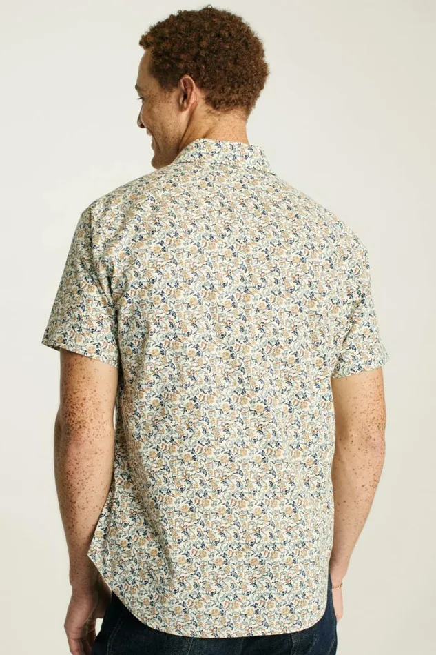 Men Riviera Short Sleeve Shirt White Bird Floral Bonobos Casual Shirts