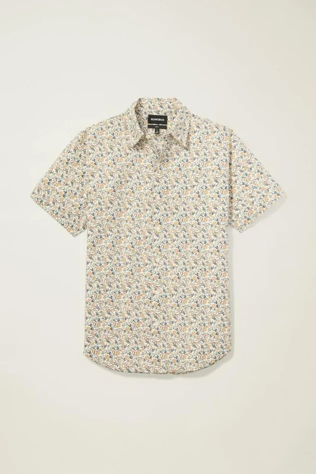 Men Riviera Short Sleeve Shirt White Bird Floral Bonobos Casual Shirts