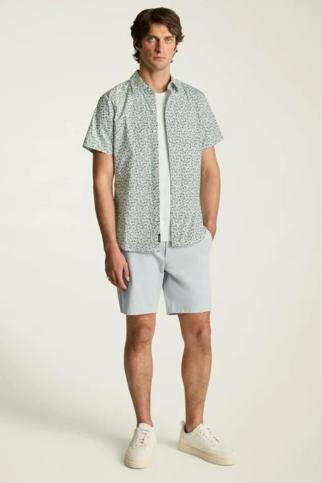 Men Riviera Short Sleeve Shirt White Blue Floral Bonobos Casual Shirts