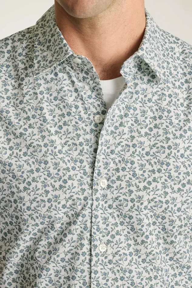 Men Riviera Short Sleeve Shirt White Blue Floral Bonobos Casual Shirts