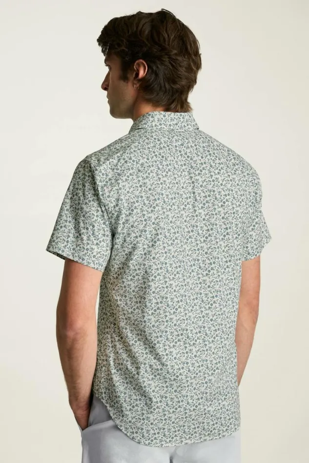 Men Riviera Short Sleeve Shirt White Blue Floral Bonobos Casual Shirts