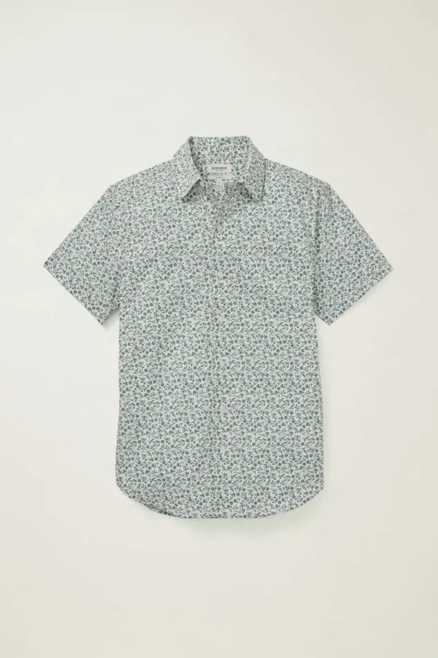 Men Riviera Short Sleeve Shirt White Blue Floral Bonobos Casual Shirts