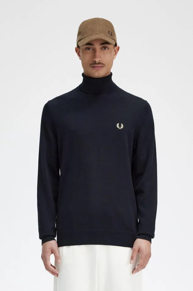 Men Roll Neck Jumper Black Fred Perry Knitwear