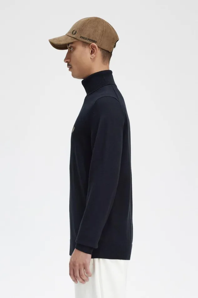 Men Roll Neck Jumper Black Fred Perry Knitwear