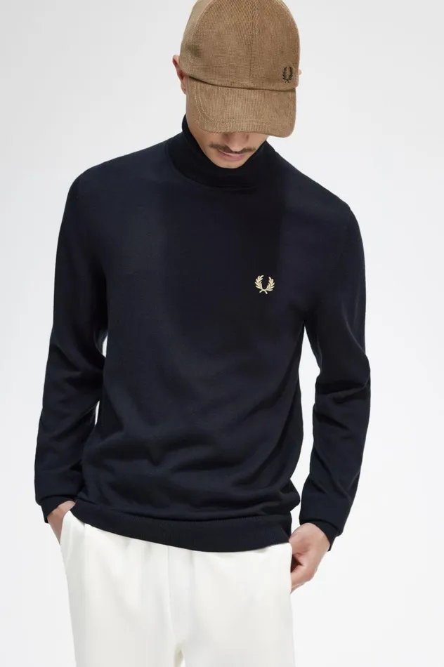 Men Roll Neck Jumper Black Fred Perry Knitwear