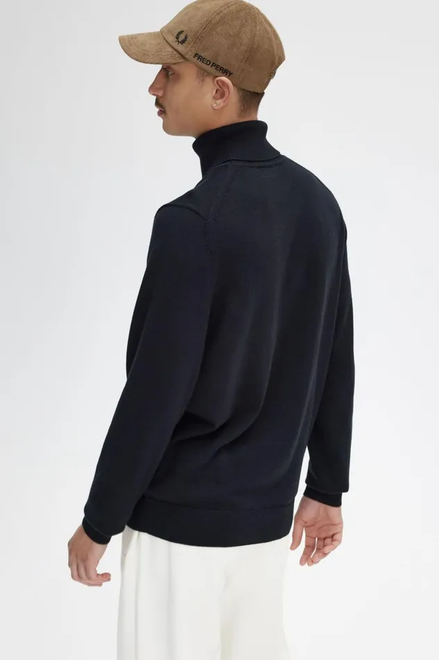 Men Roll Neck Jumper Black Fred Perry Knitwear