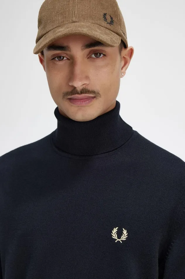 Men Roll Neck Jumper Black Fred Perry Knitwear