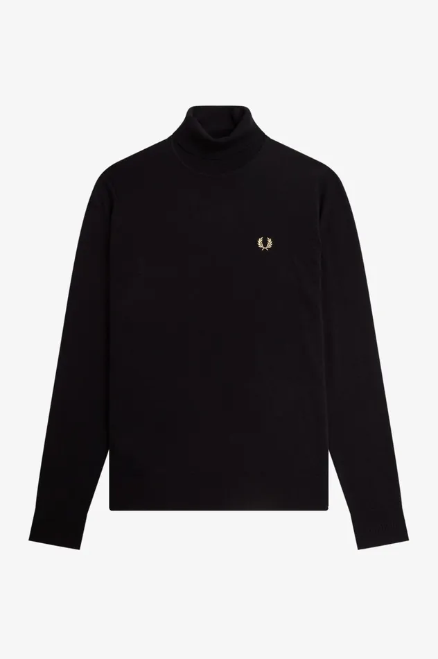 Men Roll Neck Jumper Black Fred Perry Knitwear