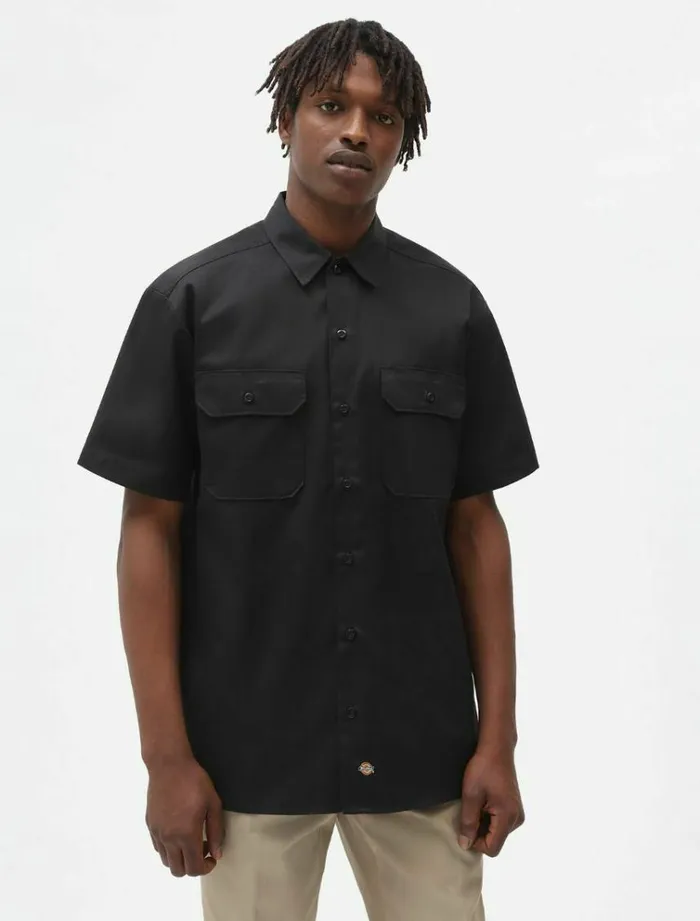 Men Shirts Dickies Short Sleeve Work Shirt Black