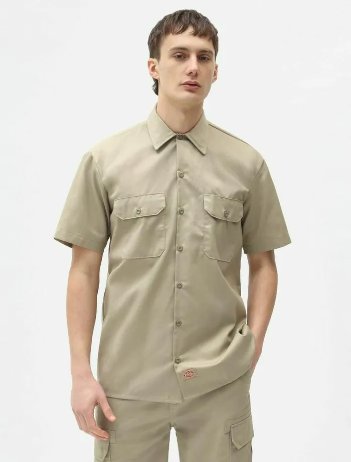 Men Shirts Dickies Short Sleeve Work Shirt Khaki