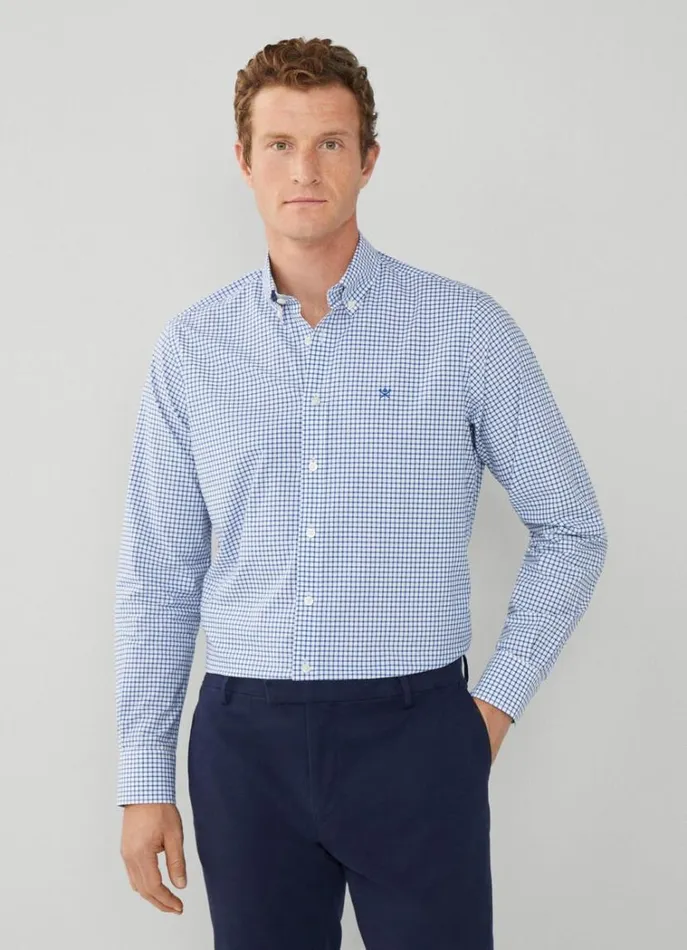 Men Shirts Hackett London Classic Fit Checked Shirt Cobalt
