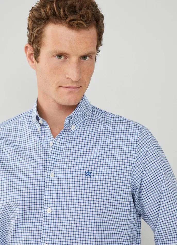 Men Shirts Hackett London Classic Fit Checked Shirt Cobalt