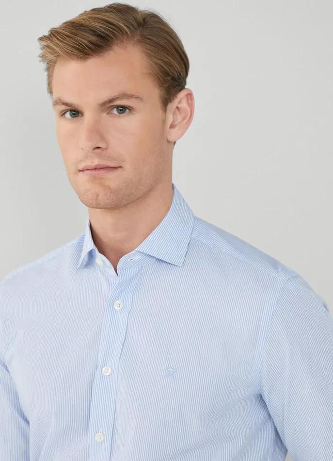 Men Shirts Hackett London Slim Fit Bengal Striped Shirt Sky Blue