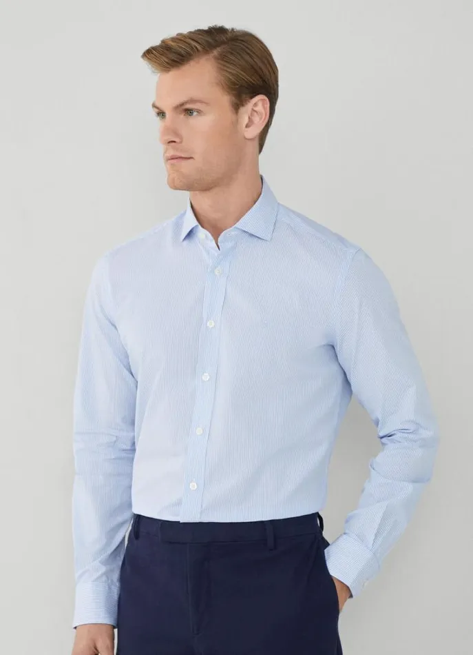 Men Shirts Hackett London Slim Fit Bengal Striped Shirt Sky Blue
