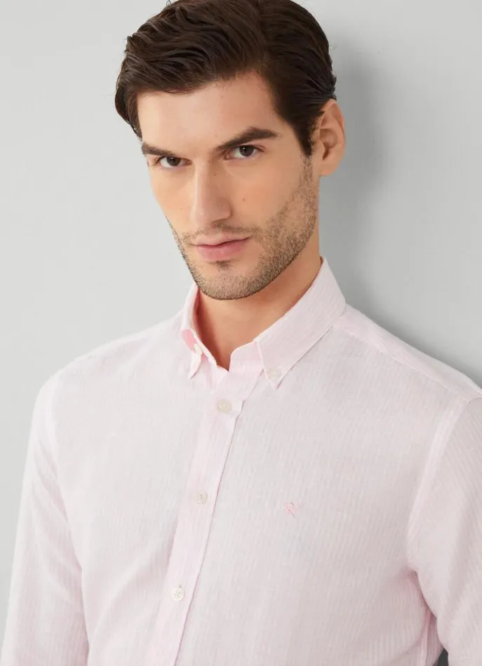 Men Shirts Hackett London Slim Fit Striped Shirt Light Pink