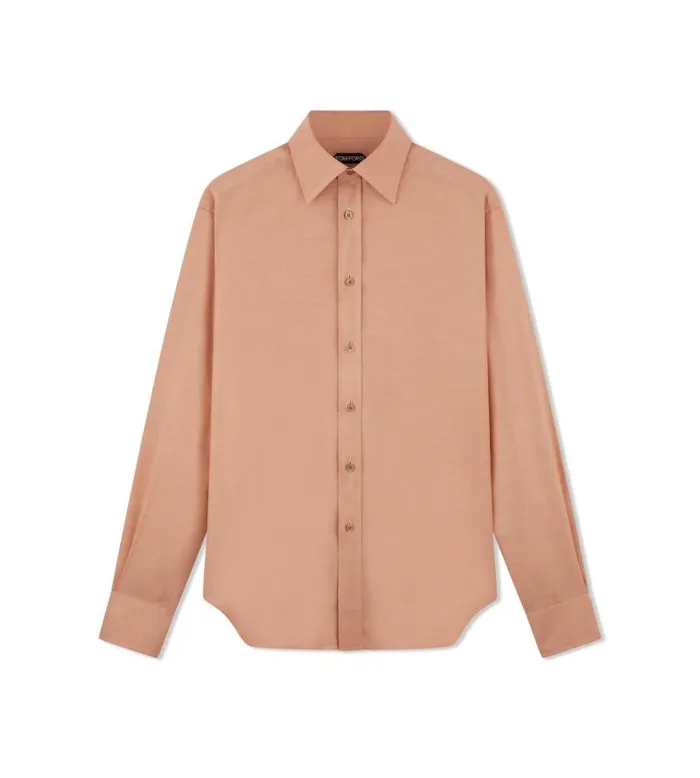 Men Shirts Tom Ford Viscose Silk Toile Slim Fit Shirt Nude