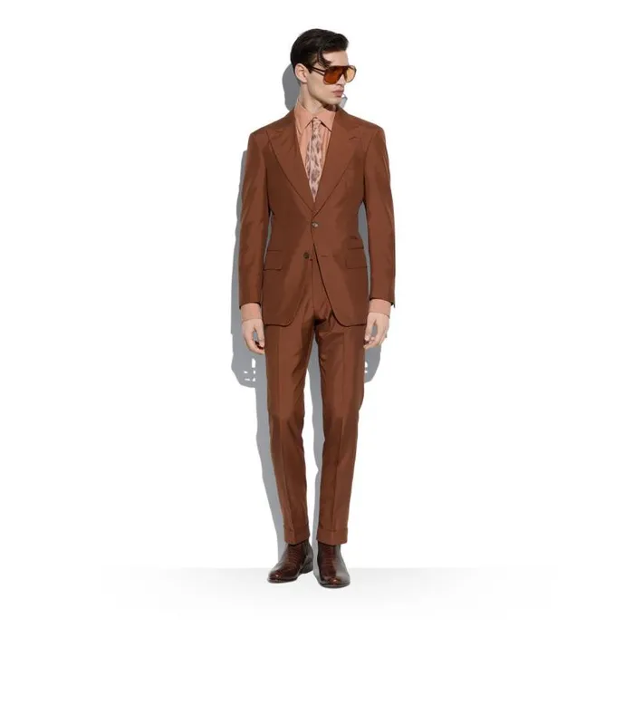 Men Shirts Tom Ford Viscose Silk Toile Slim Fit Shirt Nude