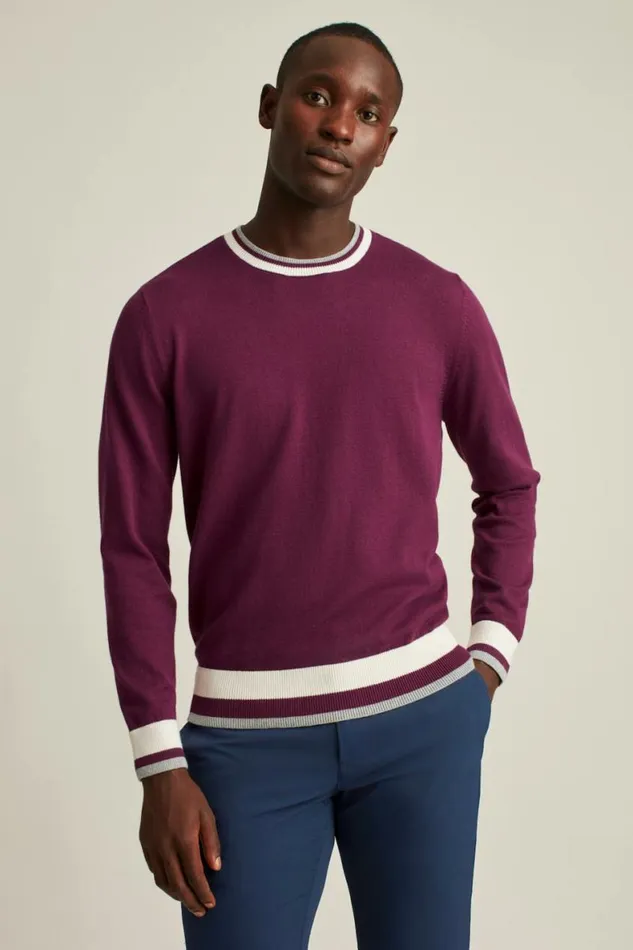Men Soft Air Golf Sweater Burgundy With White Bonobos Crew and VNeck Sweaters