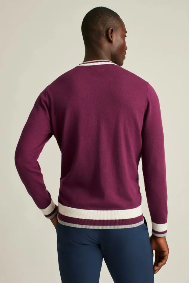 Men Soft Air Golf Sweater Burgundy With White Bonobos Crew and VNeck Sweaters