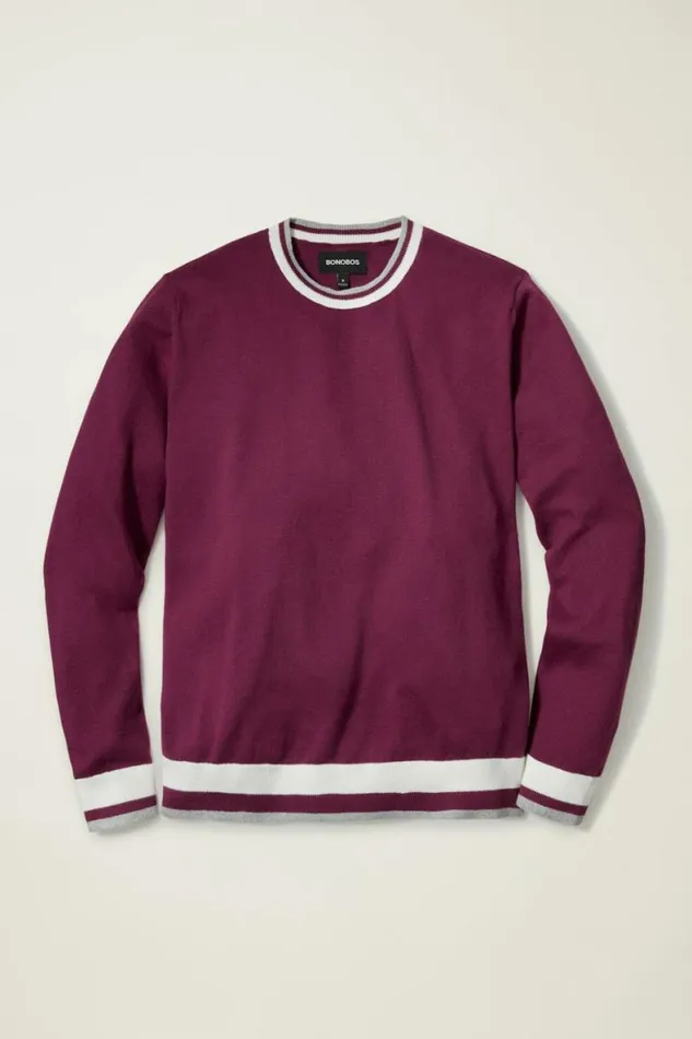 Men Soft Air Golf Sweater Burgundy With White Bonobos Crew and VNeck Sweaters