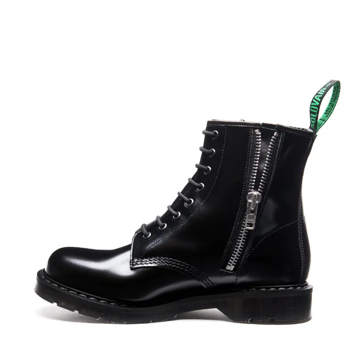 Men Solovair Zip Boots Black HiShine 8 Eye Zip Derby Boot