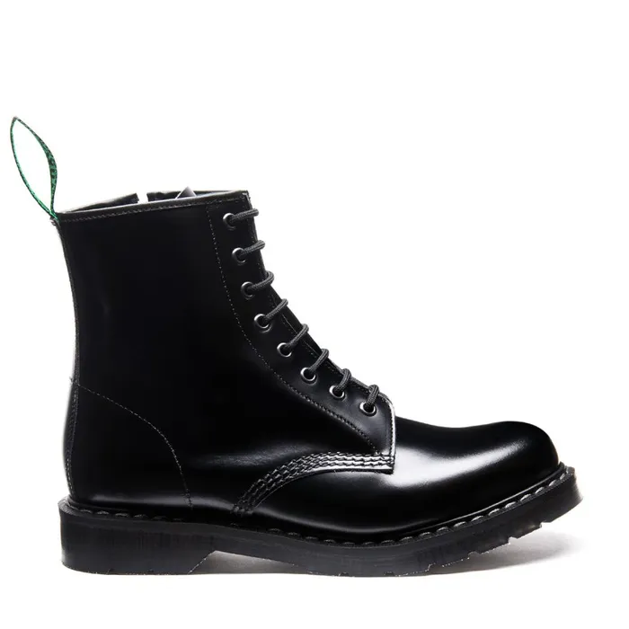Men Solovair Zip Boots Black HiShine 8 Eye Zip Derby Boot