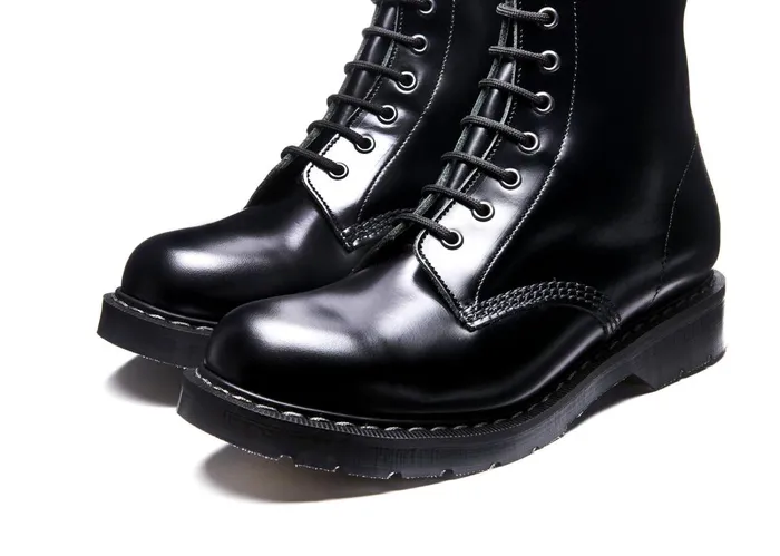 Men Solovair Zip Boots Black HiShine 8 Eye Zip Derby Boot