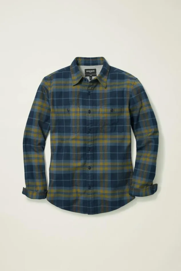 Men Stretch Flannel Shirt Teton Lake Plaid Bonobos Overshirts