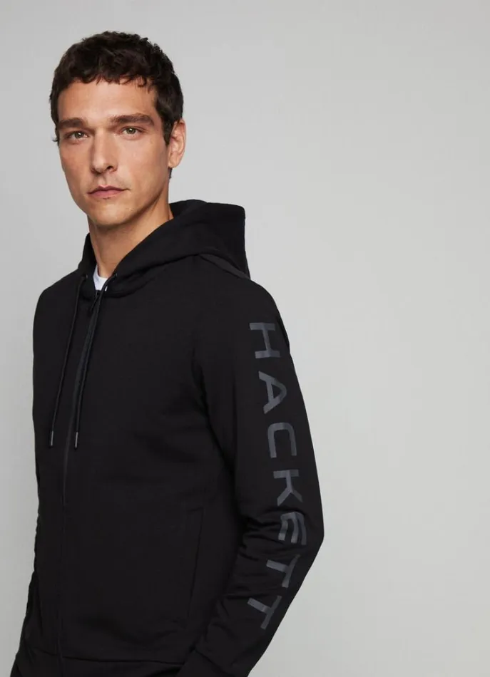 Men Sweatshirts Hackett London Classic Fit Full Zip Hoodie Black